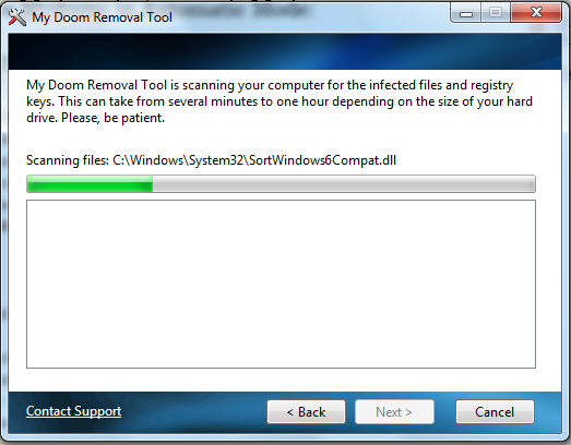 Mydoom Removal Tool screen shot