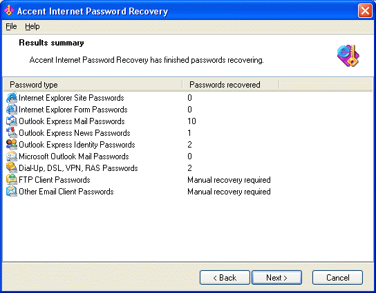 Accent Internet Password Recovery