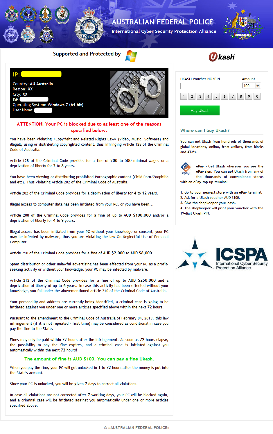 Australian Federal Police ICSPA Virus