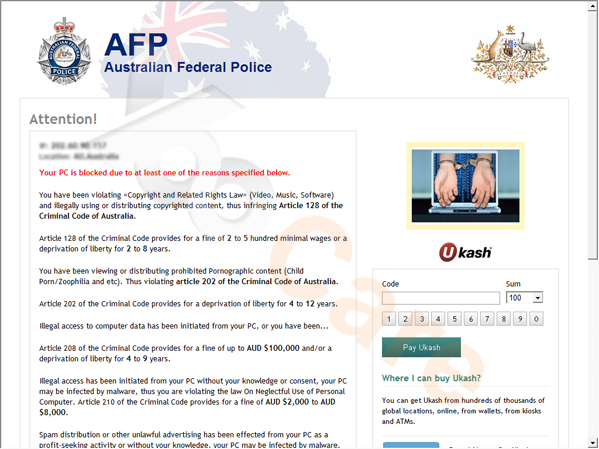 Australian Federal Police Ukash Virus